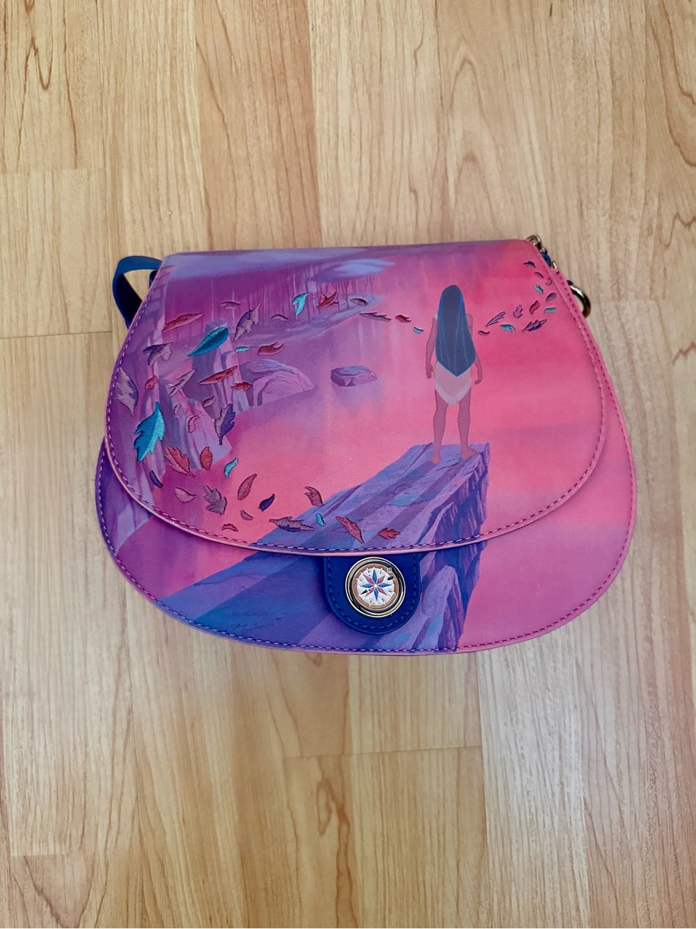 Loungefly Pink Purple Illustrated Flap Crossbody with Compass Accent
